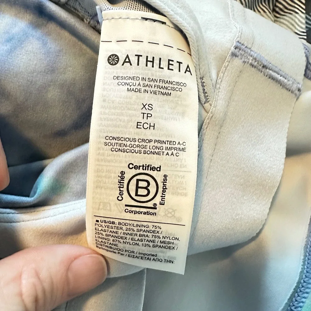 Athleta Conscious Crop Printed A-C Blue Green Tie Dye Powervita Tank Top XS NEW